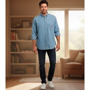 Virginia Tech VT Hokies Red Oak Denim Button Up Shirt Men's XL Embroidered